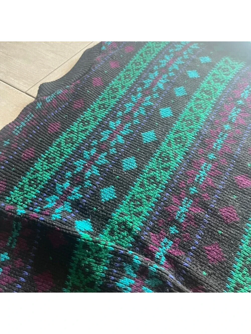 Vintage Spoiled Girls Patterned Knit Pullover Sweater Black Green Purple